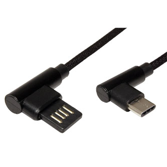 Kabel USB (2.0), USB A M- USB C M, 0.8m, kulatý, černý, plastic bag, lomené konektory (90°)