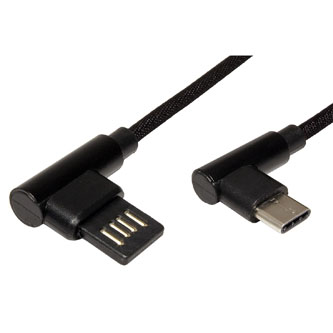 Kabel USB (2.0), USB A M- USB C M, 3m, kulatý, černý, plastic bag, lomené konektory (90°)
