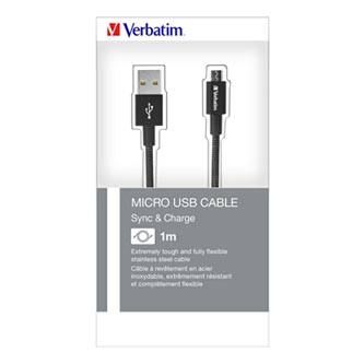 Kabel USB (2.0), USB A M- USB Micro, 1m, černý, Verbatim, box, 48863