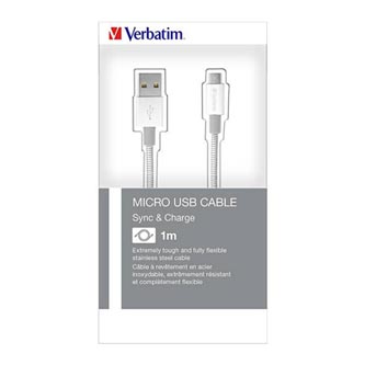 Kabel USB (2.0), USB A M- USB Micro, 1m, stříbrný, Verbatim, box, 48862