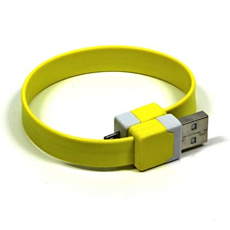 Kabel USB (2.0), USB A M- USB micro M, 0.25m, žlutý, náramek