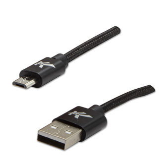 Kabel USB (2.0), USB A M- USB micro B M, 1m, 480 Mb/s, 5V/2A, černý, Logo, box, nylonové opletení, hliníkový kryt konektoru