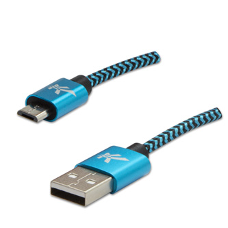 Kabel USB (2.0), USB A M- USB micro B M, 2m, 480 Mb/s, 5V/1A, modrý, Logo, box, nylonové opletení, hliníkový kryt konektoru