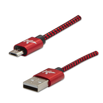 Kabel USB (2.0), USB A M- USB micro B M, 2m, 480 Mb/s, 5V/1A, červený, Logo, box, nylonové opletení, hliníkový kryt konektoru