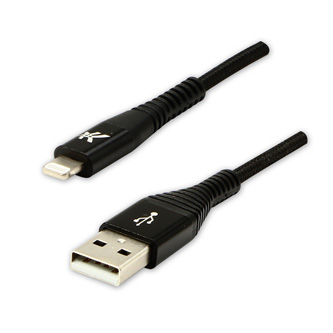 Kabel USB (2.0), USB A M- Apple Lightning M, 1m, MFi certifikace, 5V/2,4A, černý, Logo, box, nylonové opletení, hliníkový kryt kon