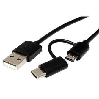 Kabel USB (2.0), USB A M- USB micro B M, 1m, kulatý, černý, plastic bag