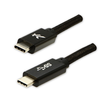 Kabel USB (3.2 gen 1), USB C M- USB C M, 1m, 5 Gb/s, 5V/3A, černý, Logo, box, nylonové opletení, hliníkový kryt konektoru