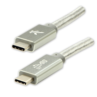 Kabel USB (3.2 gen 2), USB C M- USB C M, 1m, Power Delivery 100W, 10 Gb/s, 20V/5A, stříbrný, Logo, box, nylonové opletení, hliníko