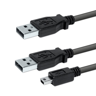 Kabel USB (2.0), USB A  2x M- USB mini M (5 pin), 0.6m, černý, Logo, blistr