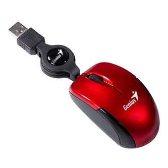 Genius Myš Micro Traveler V2, 1200DPI, optická, 3tl., drátová USB, červená, Micro