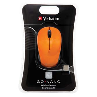 Verbatim Myš Go Nano 49045, 1600DPI, 2.4 [GHz], optická, 3tl., bezdrátová, oranžová, 2 ks AA