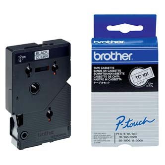 Brother originální páska do tiskárny štítků, Brother, TC-101, černý tisk/průsvitný podklad, laminovaná, 7.7m, 12mm