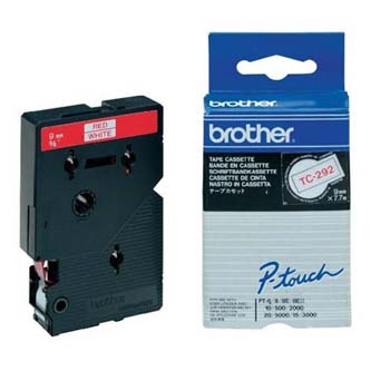 Brother originální páska do tiskárny štítků, Brother, TC-292, červený tisk/bílý podklad, laminovaná, 7.7m, 9mm