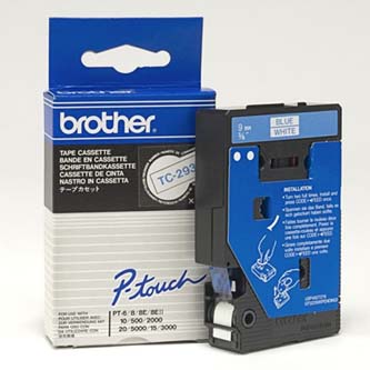 Brother originální páska do tiskárny štítků, Brother, TC-293, modrý tisk/bílý podklad, laminovaná, 7.7m, 9mm