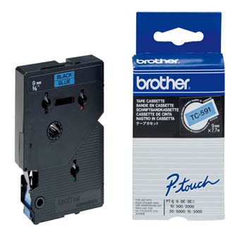 Brother originální páska do tiskárny štítků, Brother, TC-591, černý tisk/modrý podklad, laminovaná, 7.7m, 9mm