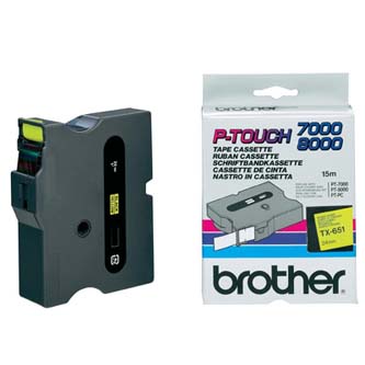 Brother originální páska do tiskárny štítků, Brother, TX-651, černý tisk/žlutý podklad, laminovaná, 8m, 24mm