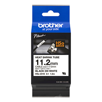 Brother originální páska do tiskárny štítků, Brother, HSE-231E, černý tisk/bílý podklad, 1.5m, 11.2mm
