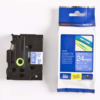 Brother originální páska do tiskárny štítků, Brother, TZE-555, bílý tisk/modrý podklad, laminovaná, 8m, 24mm