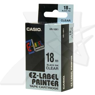 Casio originální páska do tiskárny štítků, Casio, XR-18X1, černý tisk/průhledný podklad, nelaminovaná, 8m, 18mm