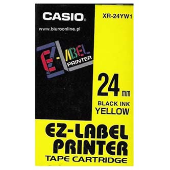 Casio originální páska do tiskárny štítků, Casio, XR-24YW1, černý tisk/žlutý podklad, nelaminovaná, 8m, 24mm
