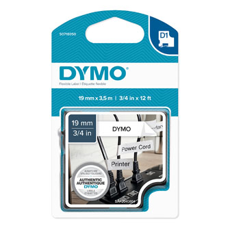 Dymo originální páska do tiskárny štítků, Dymo, 16958, S0718050, černý tisk/bílý podklad, 3.5m, 19mm, D1 speciální - flexibilní ny