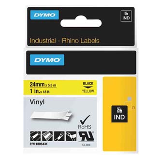 Dymo originální páska do tiskárny štítků, Dymo, 1805431, černý tisk/žlutý podklad, 5,5m, 24mm, RHINO vinylová profi D1