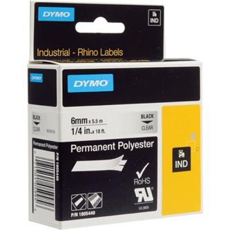 Dymo originální páska do tiskárny štítků, Dymo, 1805440, černý tisk/průhledný podklad, 5.5m, 6mm, RHINO permanentní polyesterová D