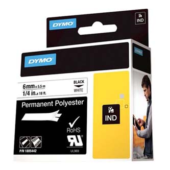 Dymo originální páska do tiskárny štítků, Dymo, 1805442, černý tisk/bílý podklad, 5.5m, 6mm, RHINO permanentní polyesterová D1