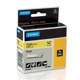 Dymo originální páska do tiskárny štítků, Dymo, 18432, S0718450, černý tisk/žlutý podklad, 5.5m, 12mm, RHINO vinylová profi D1