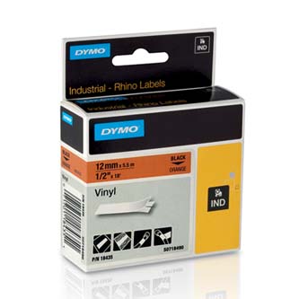 Dymo originální páska do tiskárny štítků, Dymo, 18435, S0718490, černý tisk/oranžový podklad, 5.5m, 12mm, RHINO vinylová profi D1