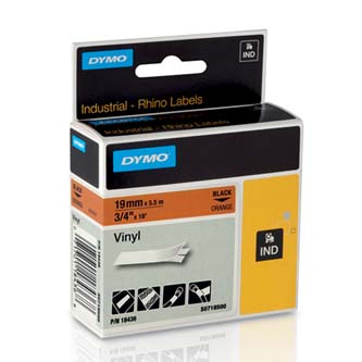 Dymo originální páska do tiskárny štítků, Dymo, 18436, S0718500, černý tisk/oranžový podklad, 5.5m, 19mm, RHINO vinylová profi D1