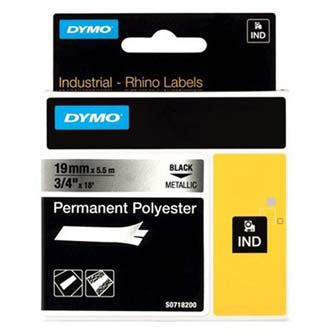 Dymo originální páska do tiskárny štítků, Dymo, 18487, černý tisk/metalický podklad, 5.5m, 19mm, RHINO permanentní polyesterová D1