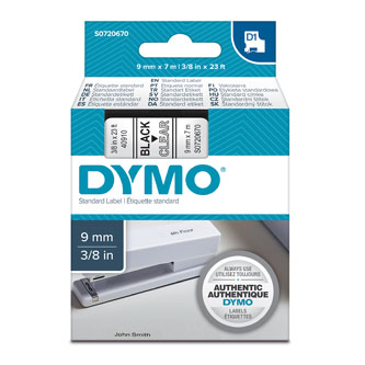Dymo originální páska do tiskárny štítků, Dymo, 40910, S0720670, černý tisk/transparentní podklad, 7m, 9mm, D1