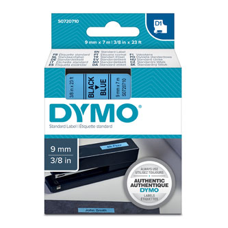 Dymo originální páska do tiskárny štítků, Dymo, 40916, S0720710, černý tisk/modrý podklad, 7m, 9mm, D1