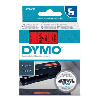 Dymo originální páska do tiskárny štítků, Dymo, 40917, S0720720, černý tisk/červený podklad, 7m, 9mm, D1