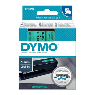 Dymo originální páska do tiskárny štítků, Dymo, 40919, S0720740, černý tisk/zelený podklad, 7m, 9mm, D1