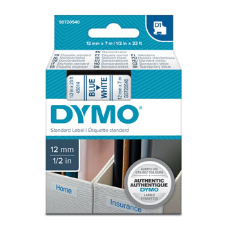 Dymo originální páska do tiskárny štítků, Dymo, 45014, S0720540, modrý tisk/bílý podklad, 7m, 12mm, D1