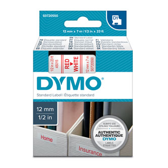 Dymo originální páska do tiskárny štítků, Dymo, 45015, S0720550, červený tisk/bílý podklad, 7m, 12mm, D1