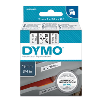 Dymo originální páska do tiskárny štítků, Dymo, 45803, S0720830, černý tisk/bílý podklad, 7m, 19mm, D1