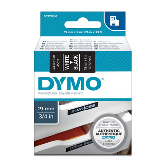 Dymo originální páska do tiskárny štítků, Dymo, 45811, S0720910, bílý tisk/černý podklad, 7m, 19mm, D1