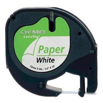 Dymo originální páska do tiskárny štítků, Dymo, 59421, S0721510, černý tisk/bílý podklad, 4m, 12mm, LetraTag papírová páska