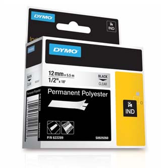 Dymo originální páska do tiskárny štítků, Dymo, 622289, černý tisk/průhledný podklad, 5.5m, 12mm, RHINO permanentní polyesterová D