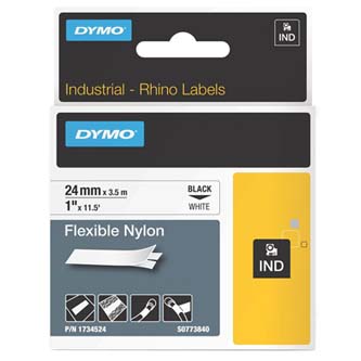 Dymo originální páska do tiskárny štítků, Dymo, 1734524, S0773840, černý tisk/bílý podklad, 3.5m, 24mm, RHINO nylonová flexibilní