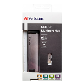USB (3.1) hub 5-port, 49141, šedá, délka kabelu 15cm, Verbatim, adaptér USB C na USB C, 1x USB A, HDMI, ETHERNET