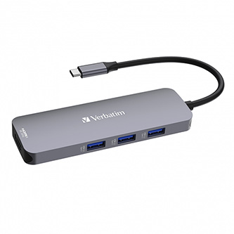 USB (3.2) hub 8-port, 32151, šedá, délka kabelu 15cm, Verbatim, 1x USB C, 3x USB A, 2x HDMI, 1x SD 3.0