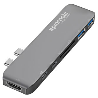 USB (3.1), USB typ C hub 7-port, MacHub-Pro, šedý, Promate, USB 3.1, USB 3.0, Thunderbolt 3,TF, SD, HDMI