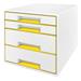 Zásuvkový box Leitz WOW CUBE, 4 zásuvky, bílá/žlutá