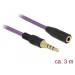 Delock Prodlužovací kabel audio stereo jack 3,5 mm samec / samice iPhone 4 pin 3 m fialový